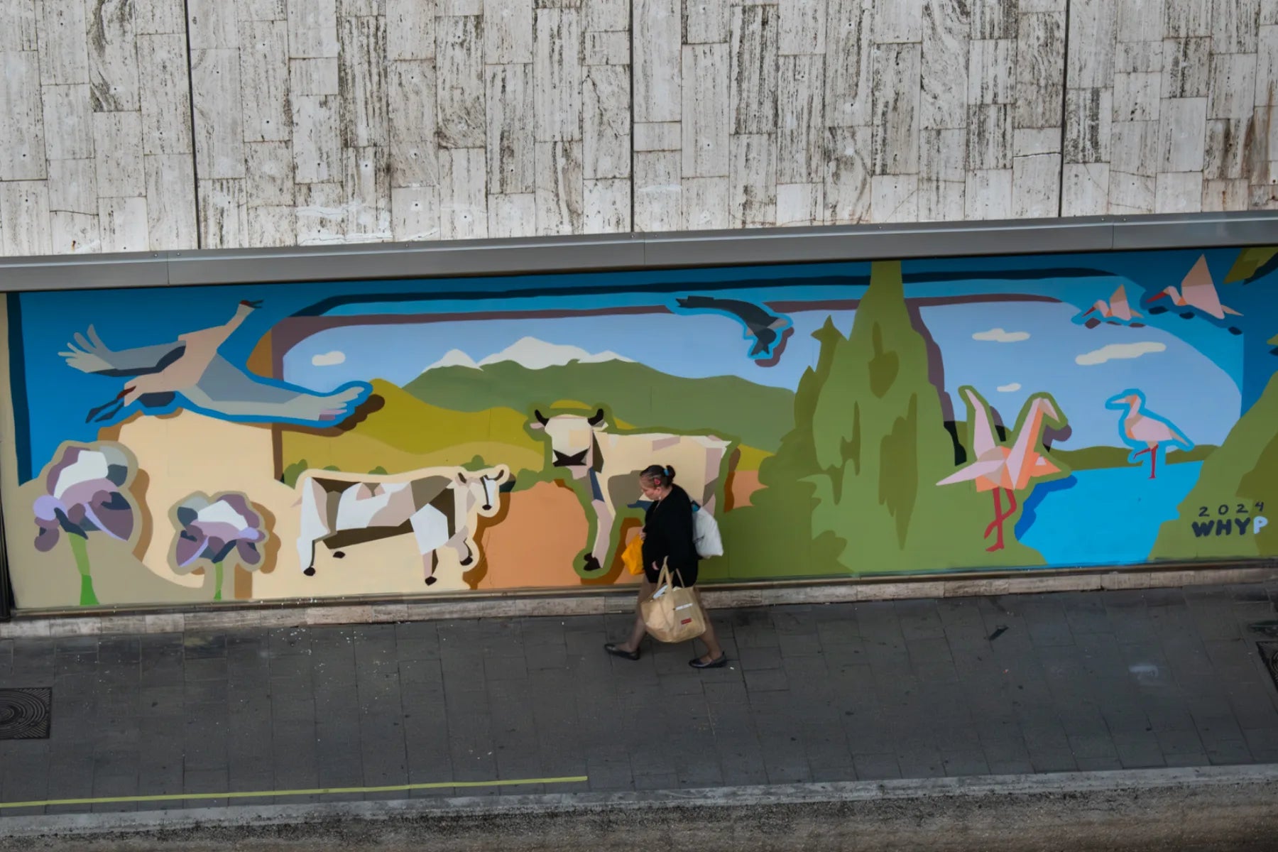 Panoramic mural of animals and landscape in the Upper Galilee